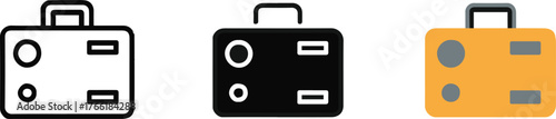 suitcase icon set vector ai eps jpeg png three styles outline silhouette colored orange travel luggage baggage ui graphics