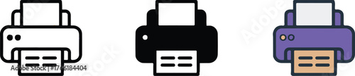 printer icon trio outline silhouette and flat color purple printer with paper vector ai eps jpeg png for interfaces