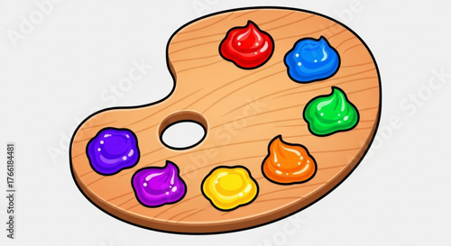 A colorful illustration of an artists palette with various paint colors