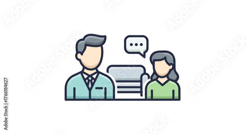 Icon of therapy session concept of mental health, counseling, and support man and woman talking on couch
