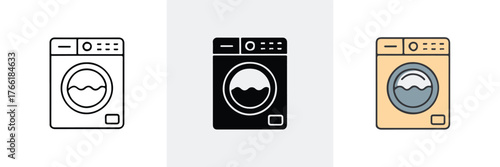 washing machine trio flat minimal monochrome realistic beige blue control panel vector set