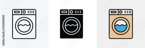 washing machine icon collection front load drum wave door laundry appliance vector graphics