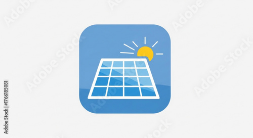 Illustration of a solar panel icon with the sun, representing renewable energy, sustainability, and clean power generation on