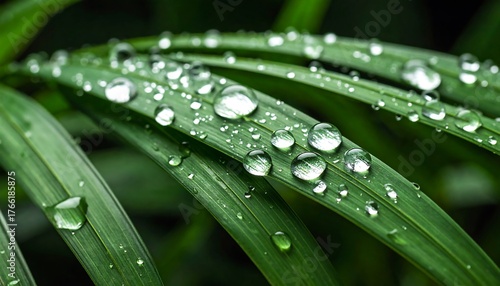 Close-up of dew drops on palm fronds