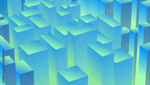 Abstract Blue Green Gradient Cubes Futuristic Background