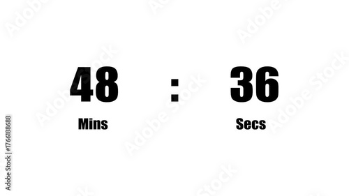 4K animated countdown timer 1 hour in 60 seconds digital clock animation.Modern digital clock countdown concept.