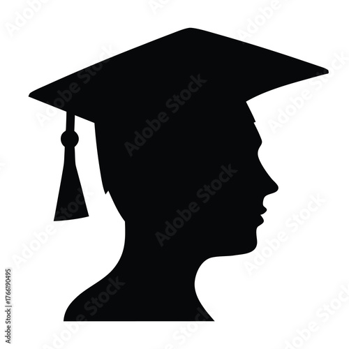 Silhouette of a graduating student wearing a cap and gown symbolizing academic achievement and success