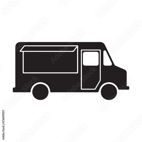 Food truck silhouette on white background. 