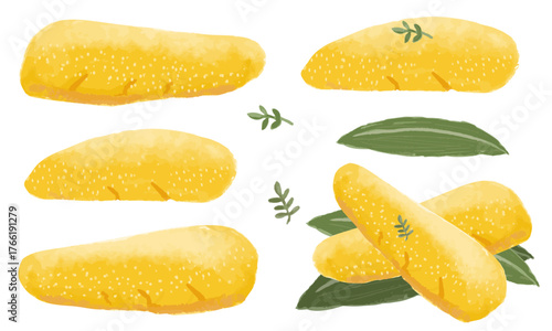 水彩でラフに描いた数の子（おせち料理）のイラスト素材セット