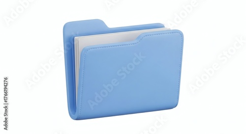 Bright Blue 3D Folder Icon for File Management and Digital Organization Isolated on White Background
