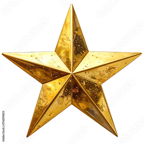 Golden star with five points, shining and textured.