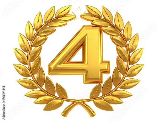 Golden number 4, framed by laurel wreath, white star