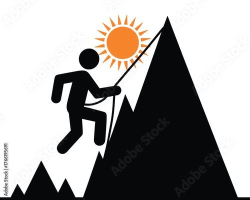 Mountain Climbing Man Sun Vector Illustration Peak Ascent Achievement