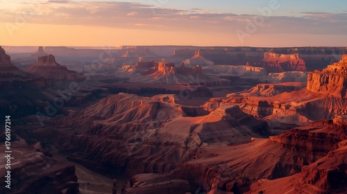 Layered Canyon Walls in Warm Light – Breathtaking View of Grand Canyon at Dusk