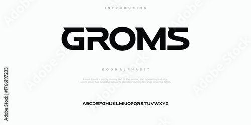 Groms Abstract minimal modern alphabet fonts. Typography technology vector illustration