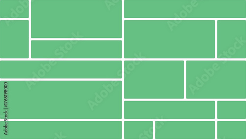 Geometric Arrangement of Rectangles and Squares in a Modern Layout with White Gaps and Light Green Tones for a Clean and Minimalist Design