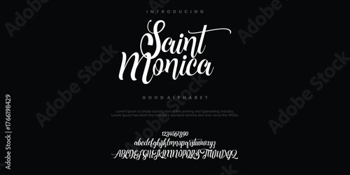 Saint Monica Abstract Fashion font alphabet. Minimal modern urban fonts for logo, brand etc. Typography typeface uppercase lowercase and number. vector illustration