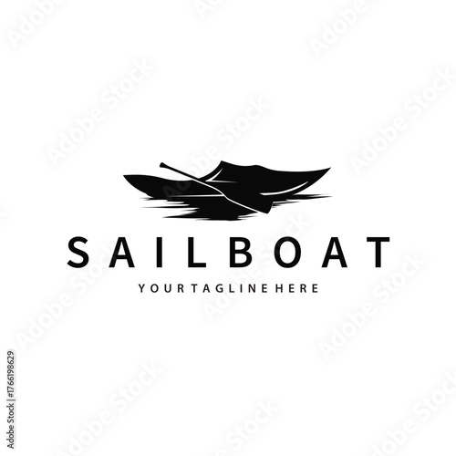 kayak logo simple design fishing boat simple black silhouette concept river kayak sport, symbol templet illustration