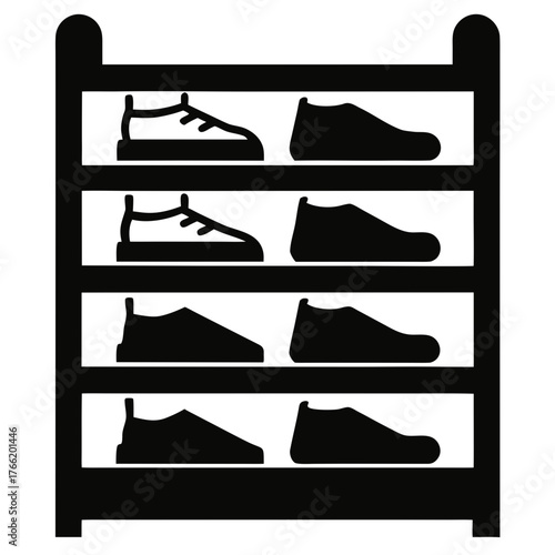 Minimalist silhouette shoe rack with footwear array