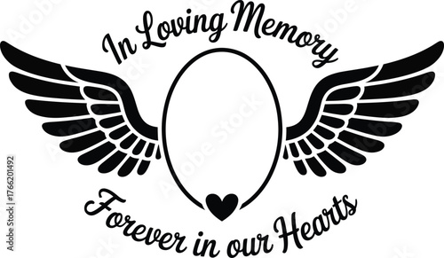 In Loving Memory Oval Frame with Wings and Heart