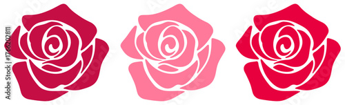 Roses. Red and pink rose flowers silhouettes isolated on a white background. Set of vector illustrations