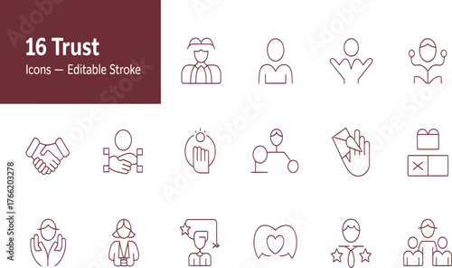 Essential Trust Icon Set for Business Success Illustrating Reliability, Loyalty, and Integrity in a Modern, Simple Style, Perfect for Website and App Design