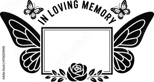 In Loving Memory Butterfly and Rose Memorial Frame