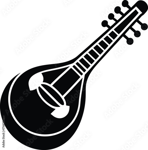 Indian stringed musical instrument veena icon