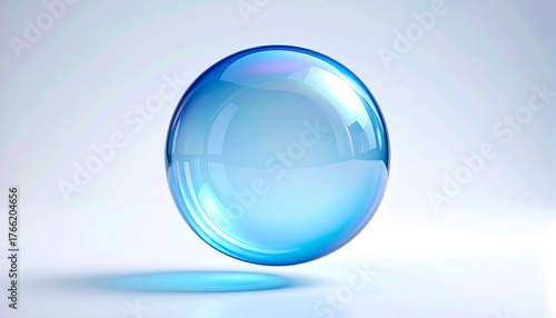 Floating Blue Glass Sphere with Reflection on Light Background - Abstract 3D Render
