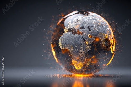 Wallpaper Mural A futuristic abstract globe made of glowing data points and fiber optics with a fiery glow surrounding it, representing technology and innovation. Torontodigital.ca