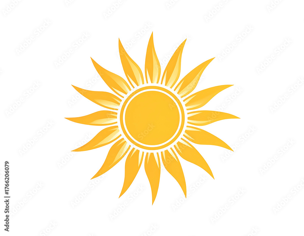 Fototapeta premium Stylized depiction of a bright yellow sun, radiating warmth on a solid black background