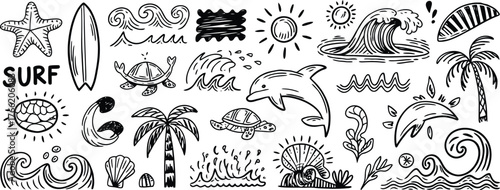 Ocean life and surf elements surfboard starfish