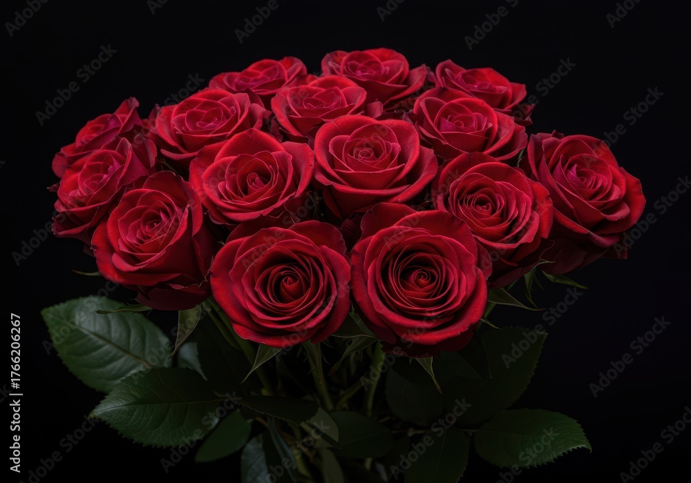 Obraz premium Luxurious bouquet of fresh, deep red roses showcasing natural textures, perfect for celebrating romantic love and special anniversaries ,celebration ,floral ,passion