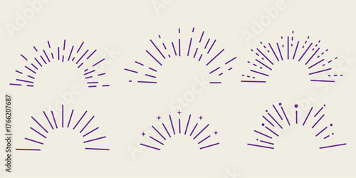 Set icon sunbursts symbol editable stroke