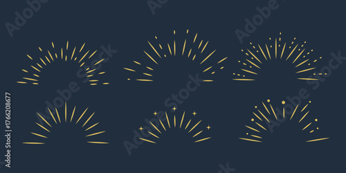 Set icon sunbursts symbol editable stroke