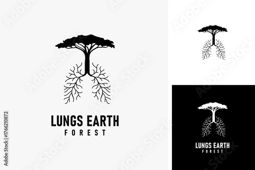 Tree and root in lungs shape for world's lungs forest logo design