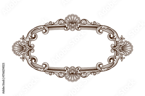 Ornate oval frame with intricate scrollwork and shell motifs