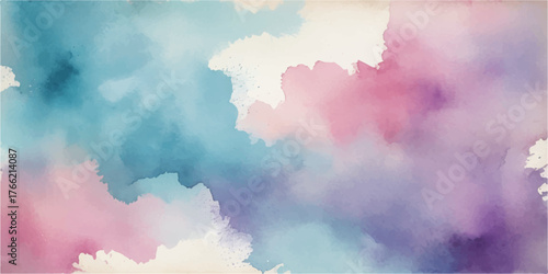 Abstract blue watercolor sky and cloudscape background