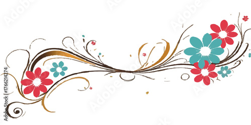 Abstract floral background illustration with butterflies, ornate vector design featuring a spring flower pattern and decorative swirls