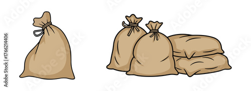 Sacks and Bags Canvas or Burlap Material Tied Closed for Storage or Transport Agriculture Item