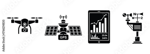 Smart agriculture icons set drone satellite GPS tablet weather station farm technology