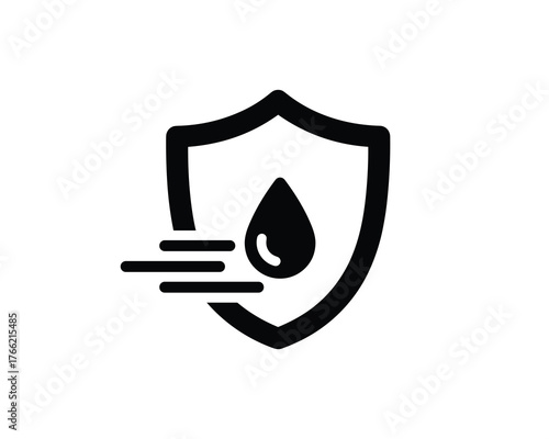 Waterproof shield icon with a water drop symbol indicating water resistance and protection
