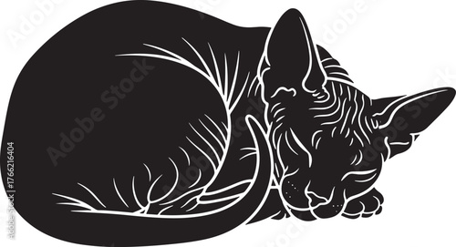 Sleek black cat silhouette resting peacefully detailed line art minimalist pet animal form elegant sleeping feline