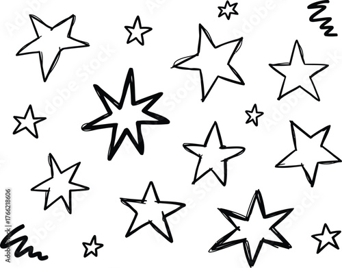 Hand drawn star shapes and scribbles stars doodles