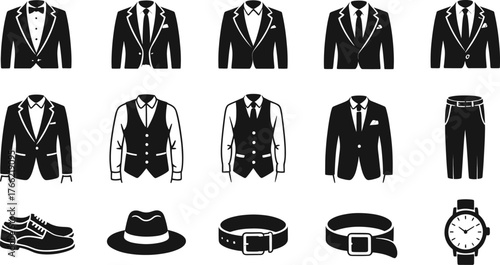 Illustration of formal menswear clothing and accessories set