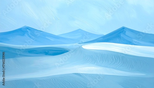 Fototapeta Naklejka Na Ścianę i Meble -  An abstract painting featuring snow-covered dunes with distant peaks