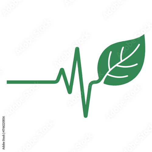 A green leaf incorporated with a heartbeat line, symbolizing life and nature's vitality