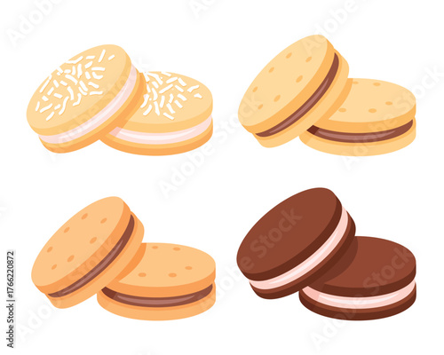 Assortment of Delicious Sandwich Cookies and Biscuits with Various Fillings and Toppings