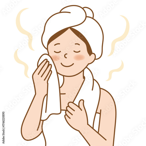 お風呂上りで温まっている女性のイラスト