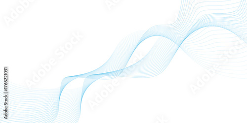 Abstract blue smooth wave on a white background. Dynamic sound wave. Design element. Vector illustration. Undulate blue Wave Swirl, frequency sound wave, twisted curve lines with blend effect.	